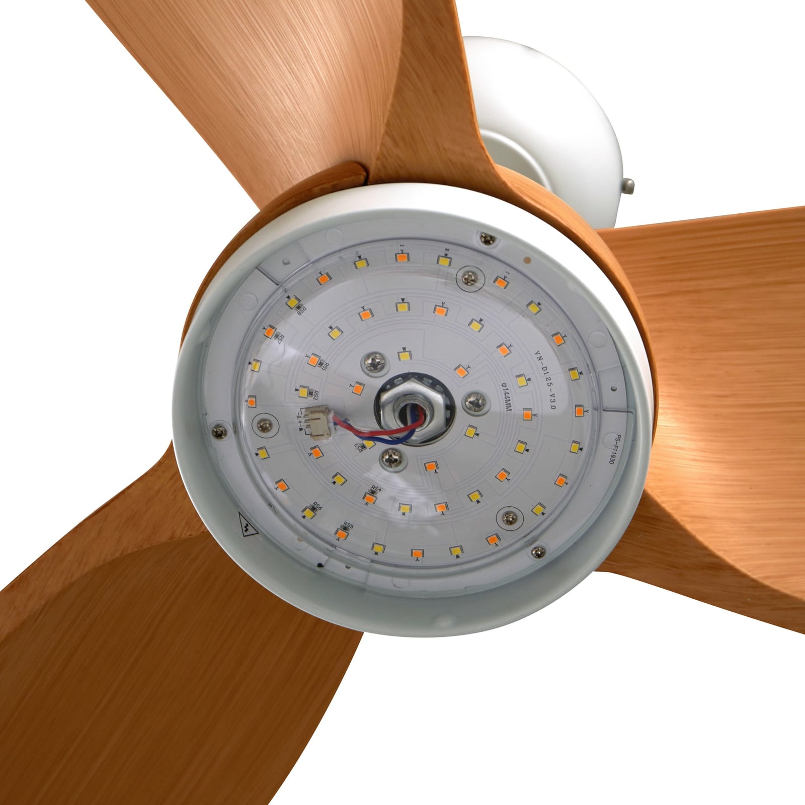 Ventilateur de plafond LED Enon, blanc/teinte bois, courant continu, silencieux