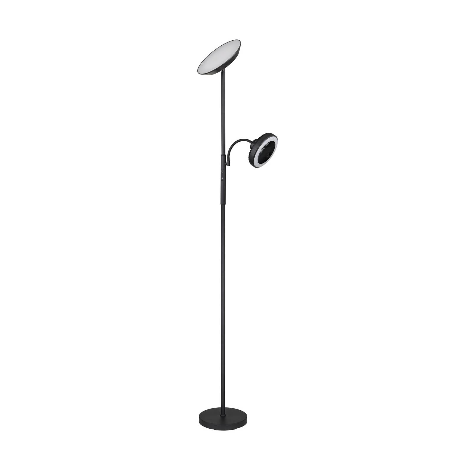 LED-Stehlampe Davyd, schwarz, 178 cm, Leselicht, Ventilator