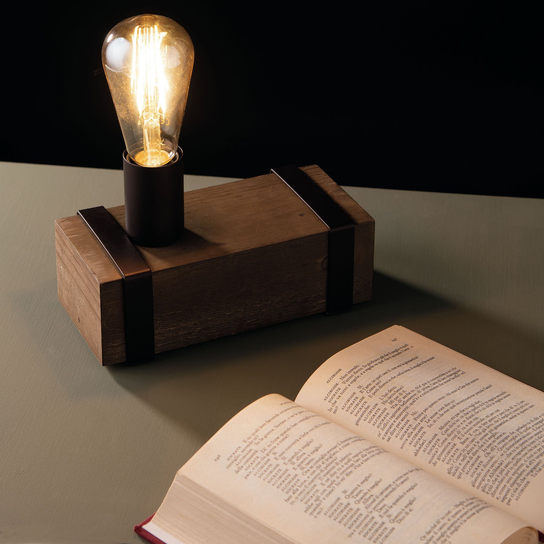 Eco-Light Texas table lamp made of antique wood, 1-bulb, for Living / Dining Room, wood, metal, E27, 40 W, energy efficiency: A++, L: 26 cm, W: 16 cm, H: 15 cm