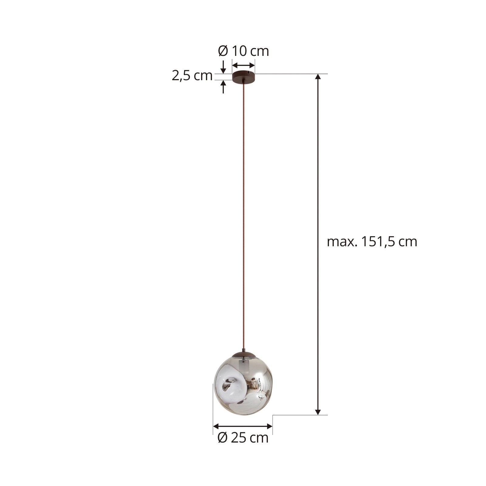 Lindby pendel Valentina, E27, Ø 25 cm, røgfarvet grå, glas