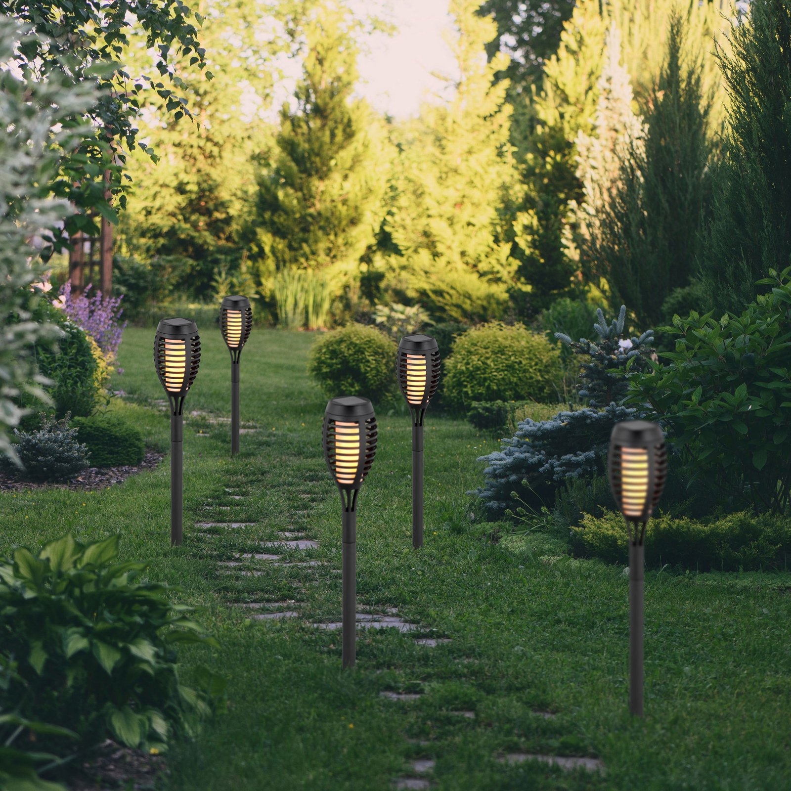 LED-Solar-Erdspießlampe FANILO, schwarz, 45 cm, 5er-Set IP44