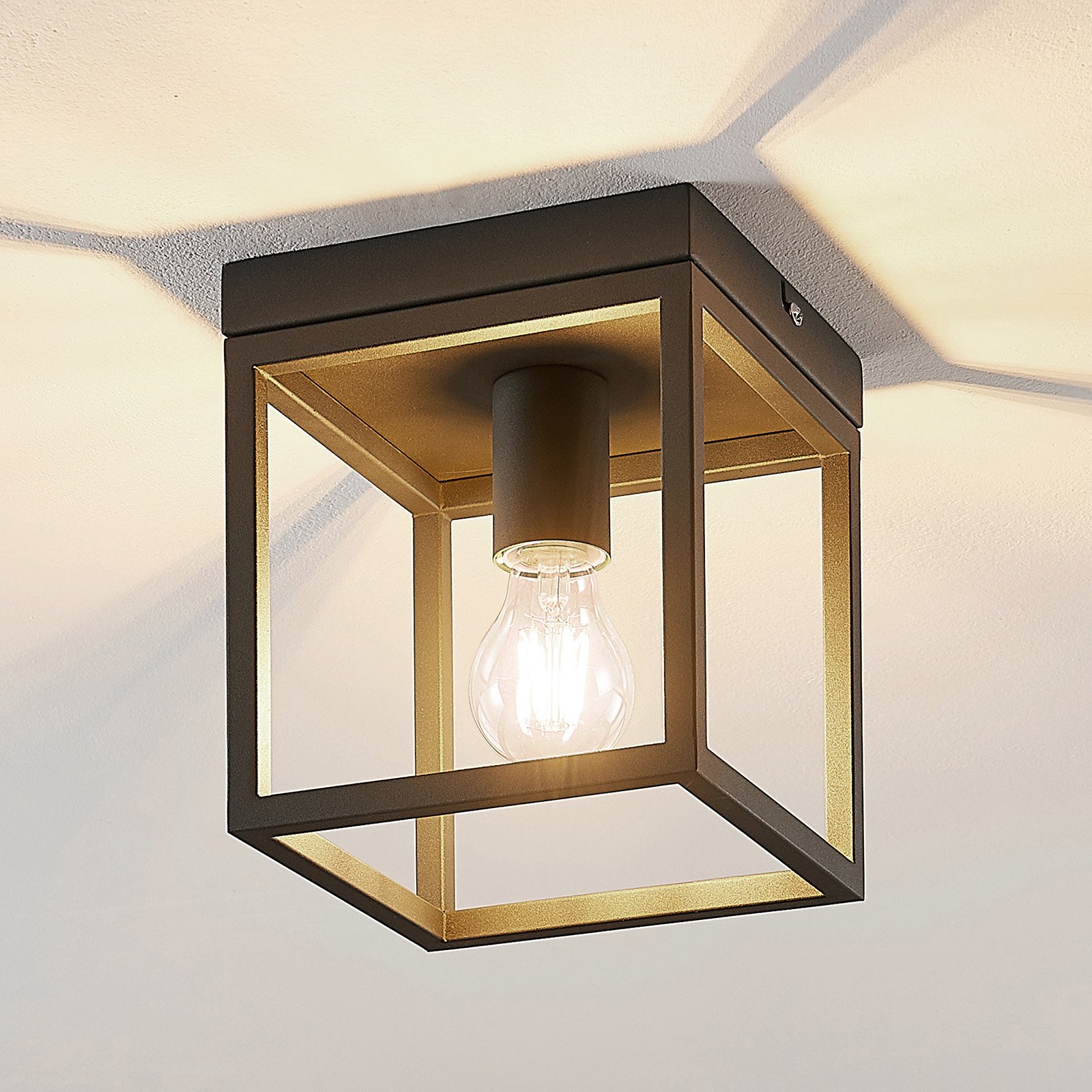 Lindby Meron plafondlamp, doosvorm, donkergrijs