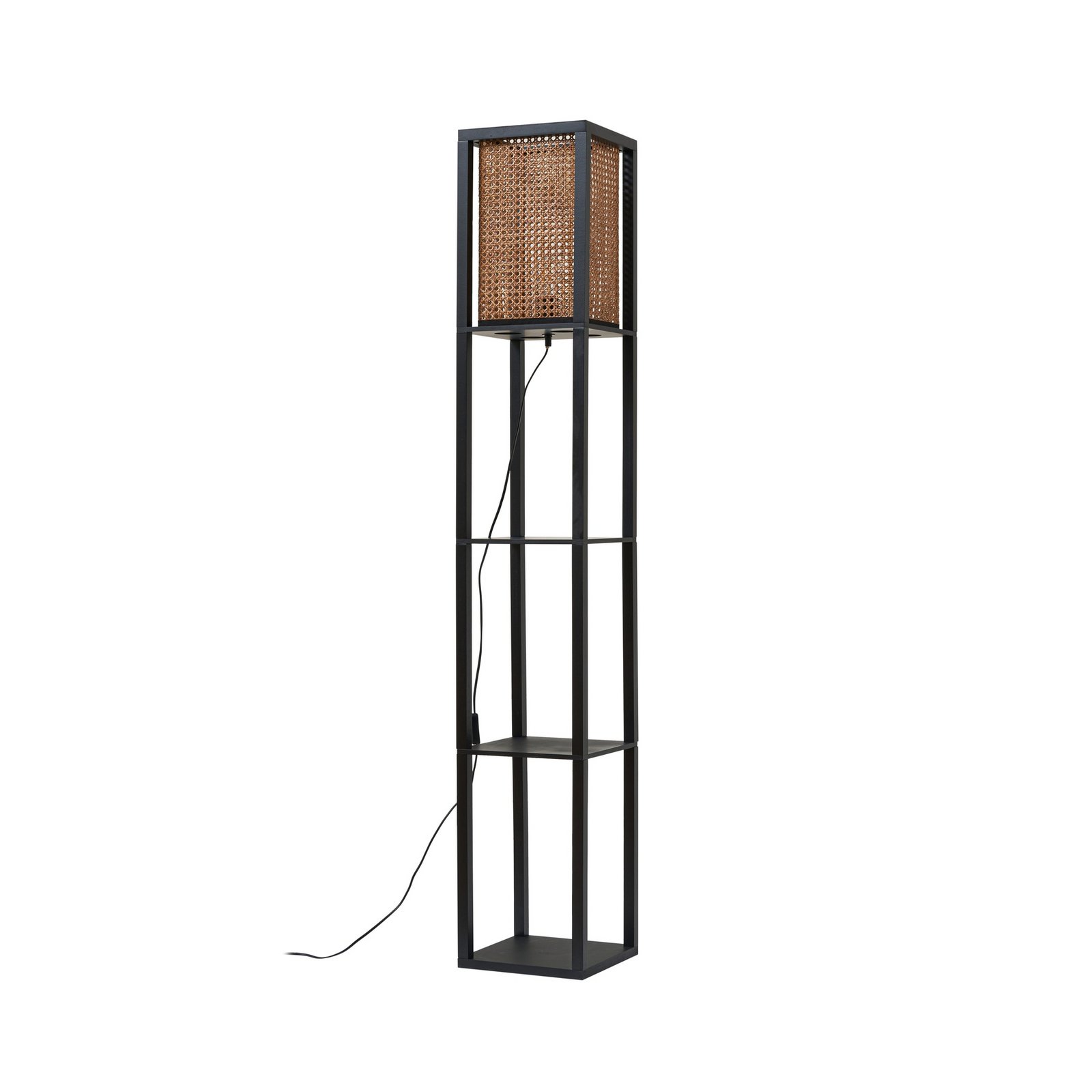 Lindby Stehleuchte Birta, schwarz/natur, Regal, Rattan