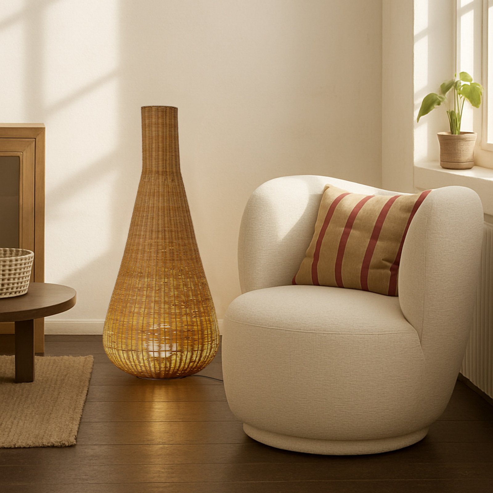 Takeo vloerlamp, rotan, hoogte 115 cm, E27 - Lucande Takeo vloerlamp, rotan, hoogte 115 cm, E27 - Lucande