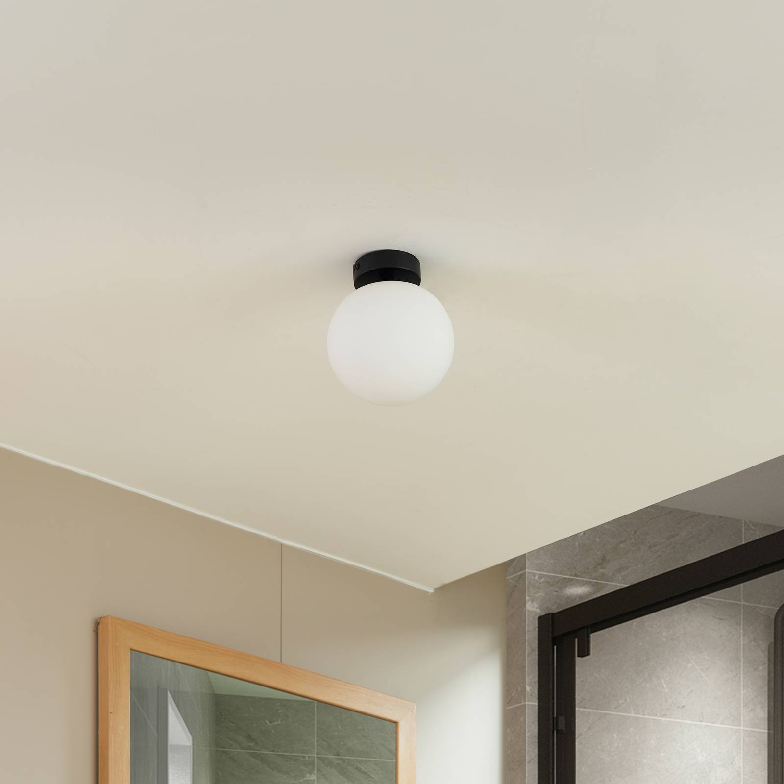 Lampa sufitowa Lucande Bidolo, czarny, szkło, Ø 15 cm, IP44