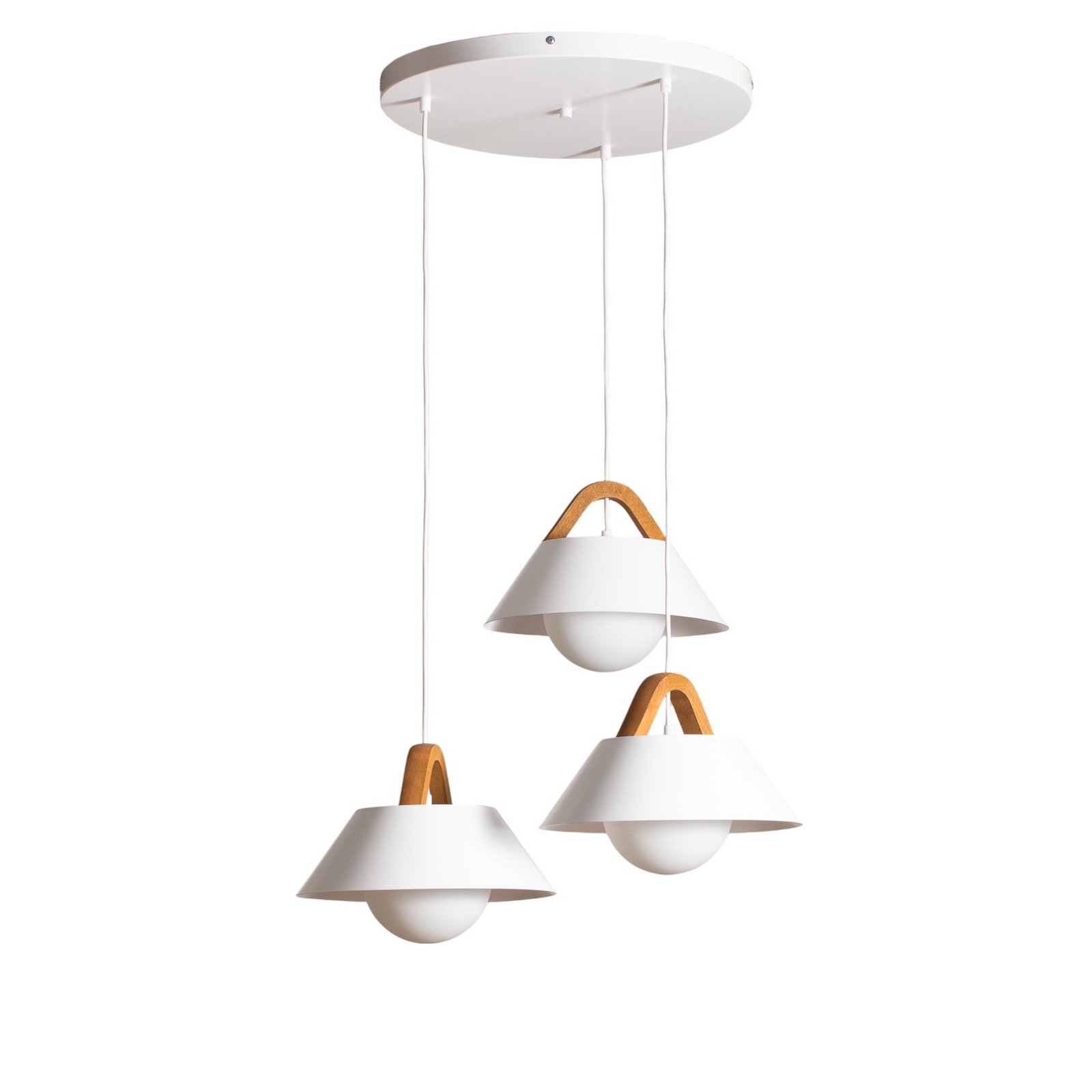 Hängelampe Funda, braun/weiß, Ø 64 cm, Stahl/Holz, 3-flg.