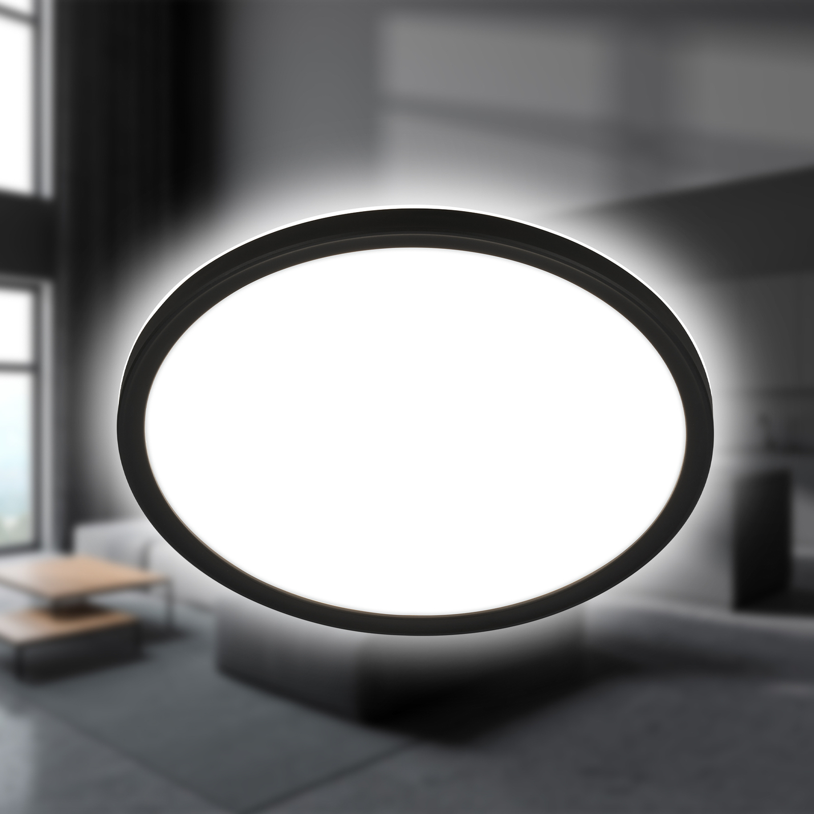 Pulap LED ceiling light, black, Ø 29 cm, plastic, IP44