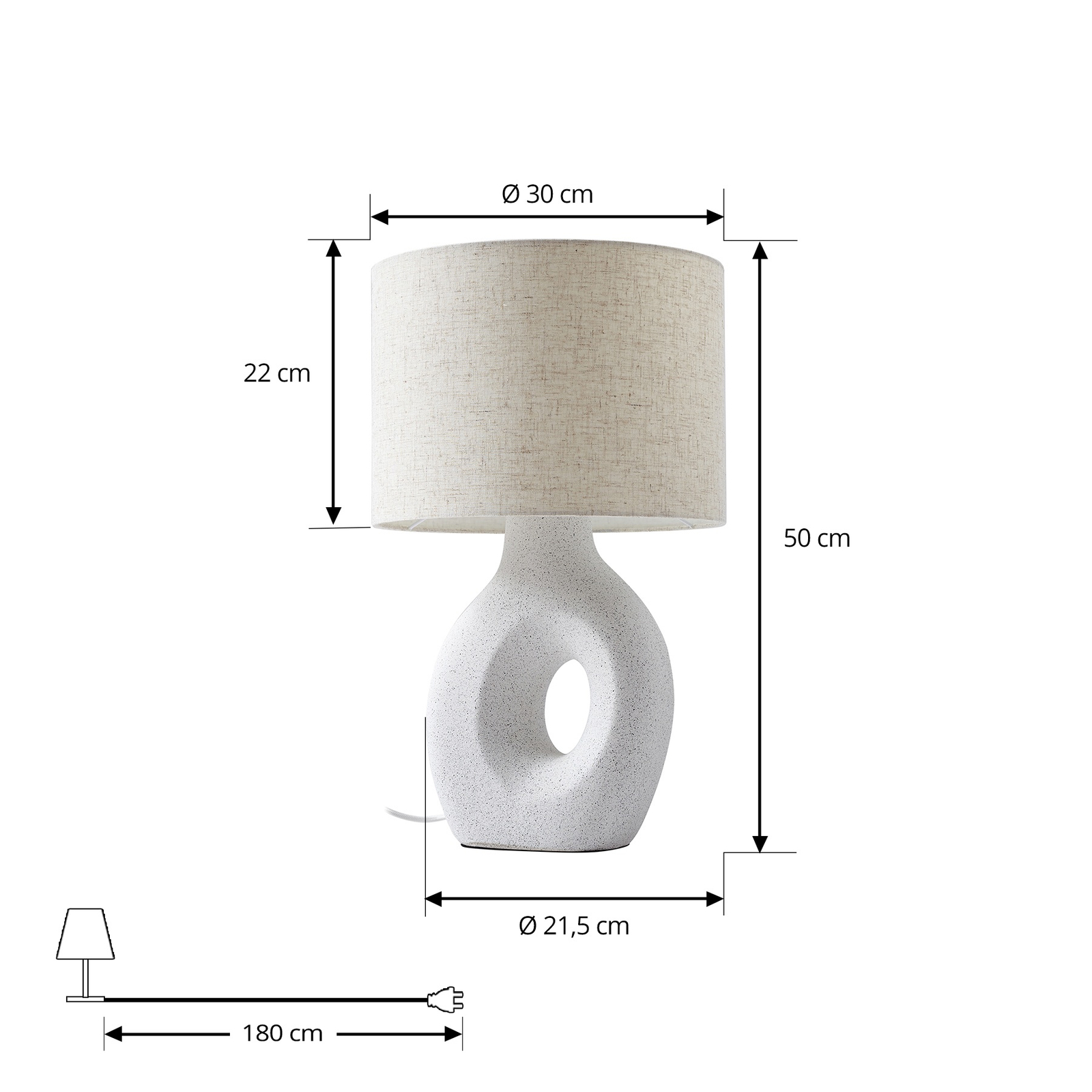 Lindby table lamp Thalassia, white, Ø 30 cm, ceramic