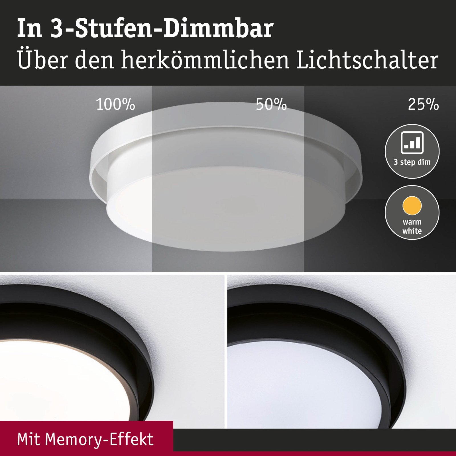 Malik LED Stropní Lampa 3-step Dim. Bílá - Paulmann