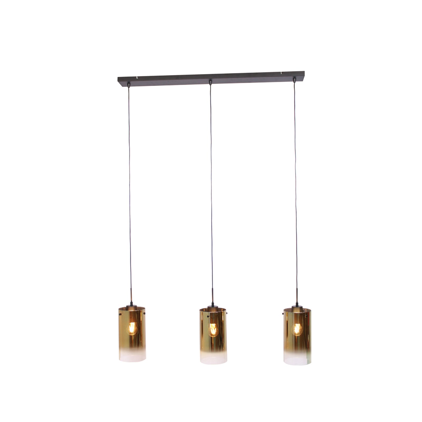 Suspension Ventotto, noir/or, longueur 105 cm, 3 lampes. verre