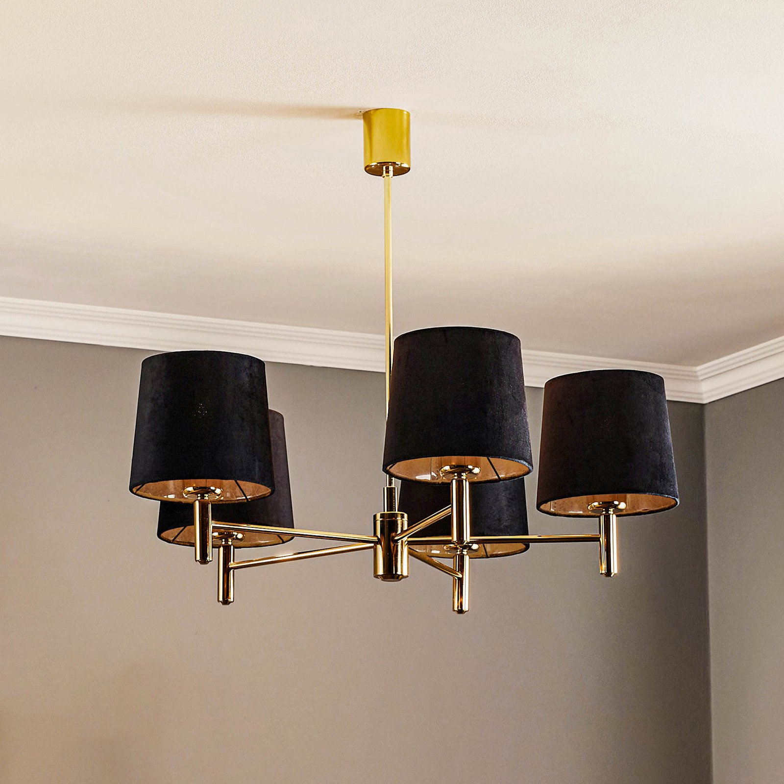 Argon Candelabru Polo 5 becuri negru/alamă închisă - Camera de zi / sufragerie - negru alamă închisă - Țesătură / Textil