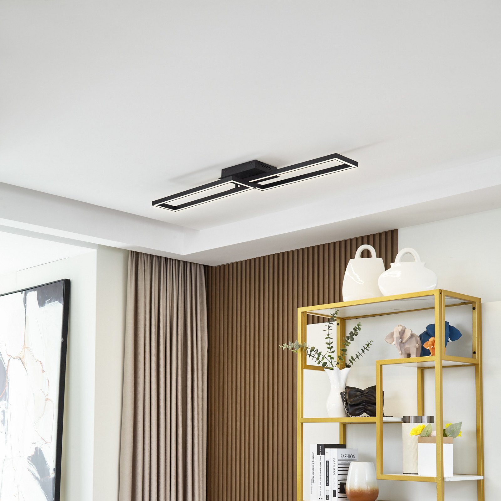 Plafonieră cu LED Lucande Tjado 100 cm lungime negru metal - Camera de zi / sufragerie - modern - negru alb