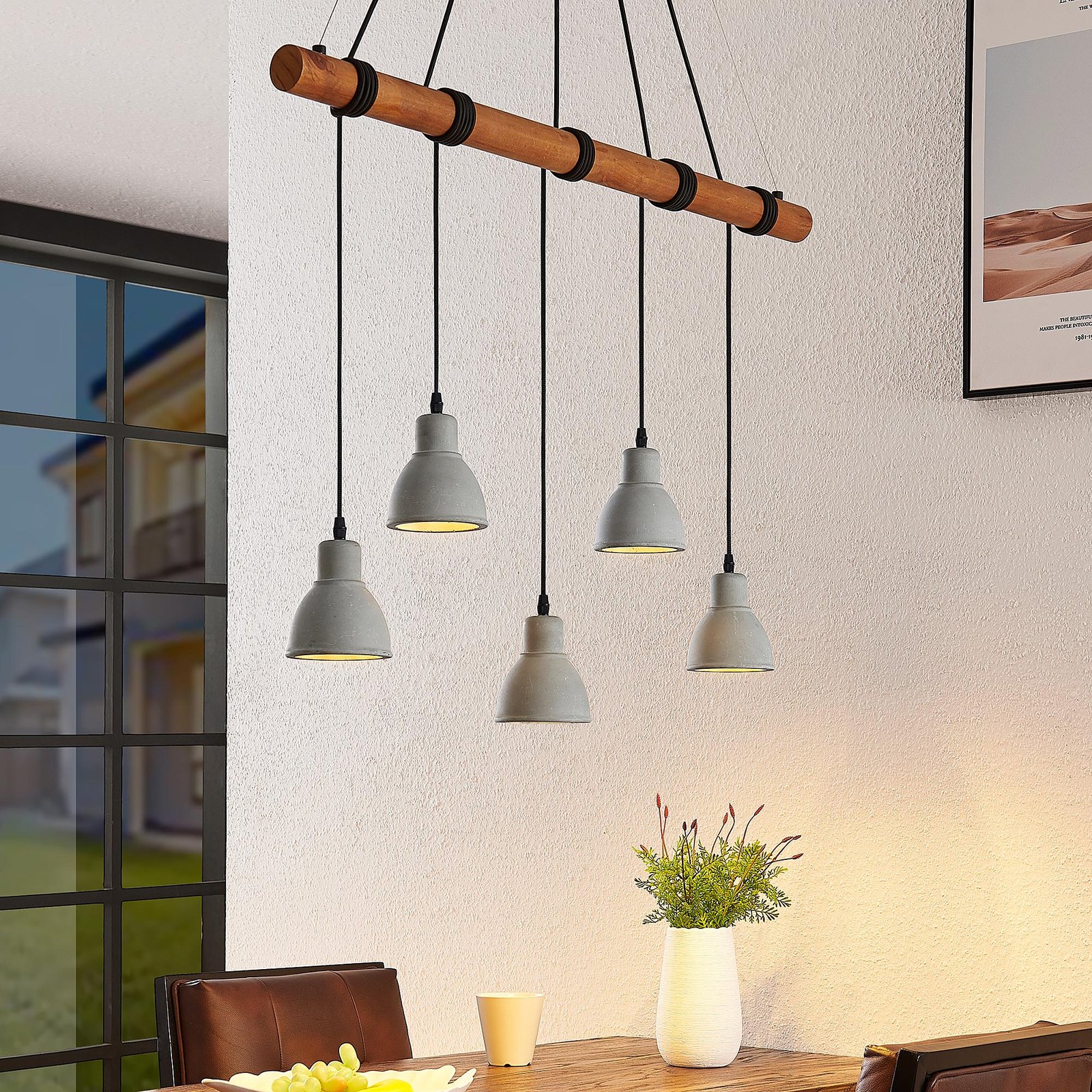 Lindby Dorte hanging lamp, wood and concrete