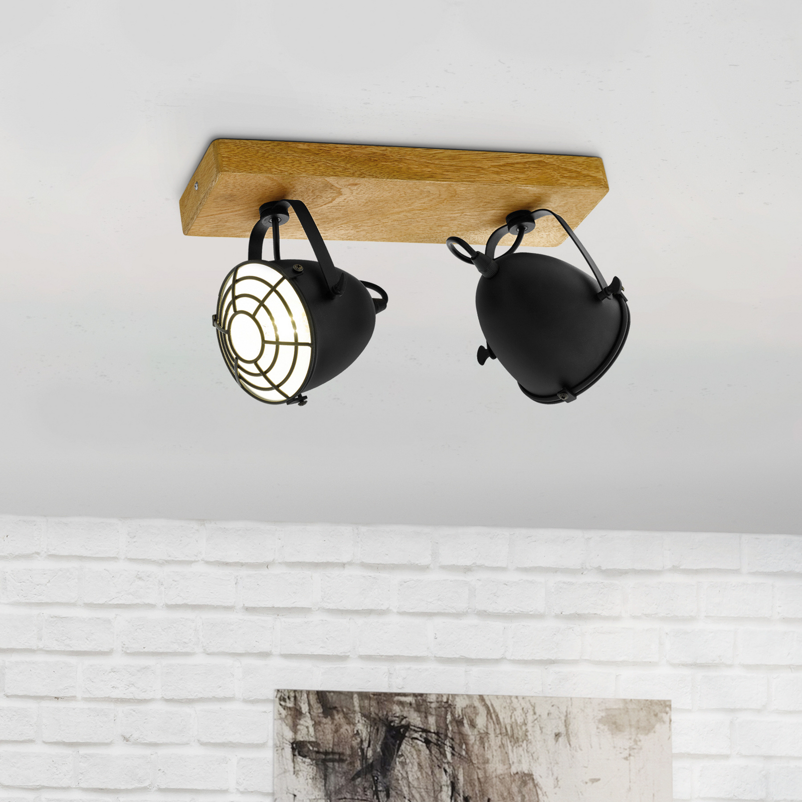 Spot pour plafond Gatebeck bois et métal, 2 lampes