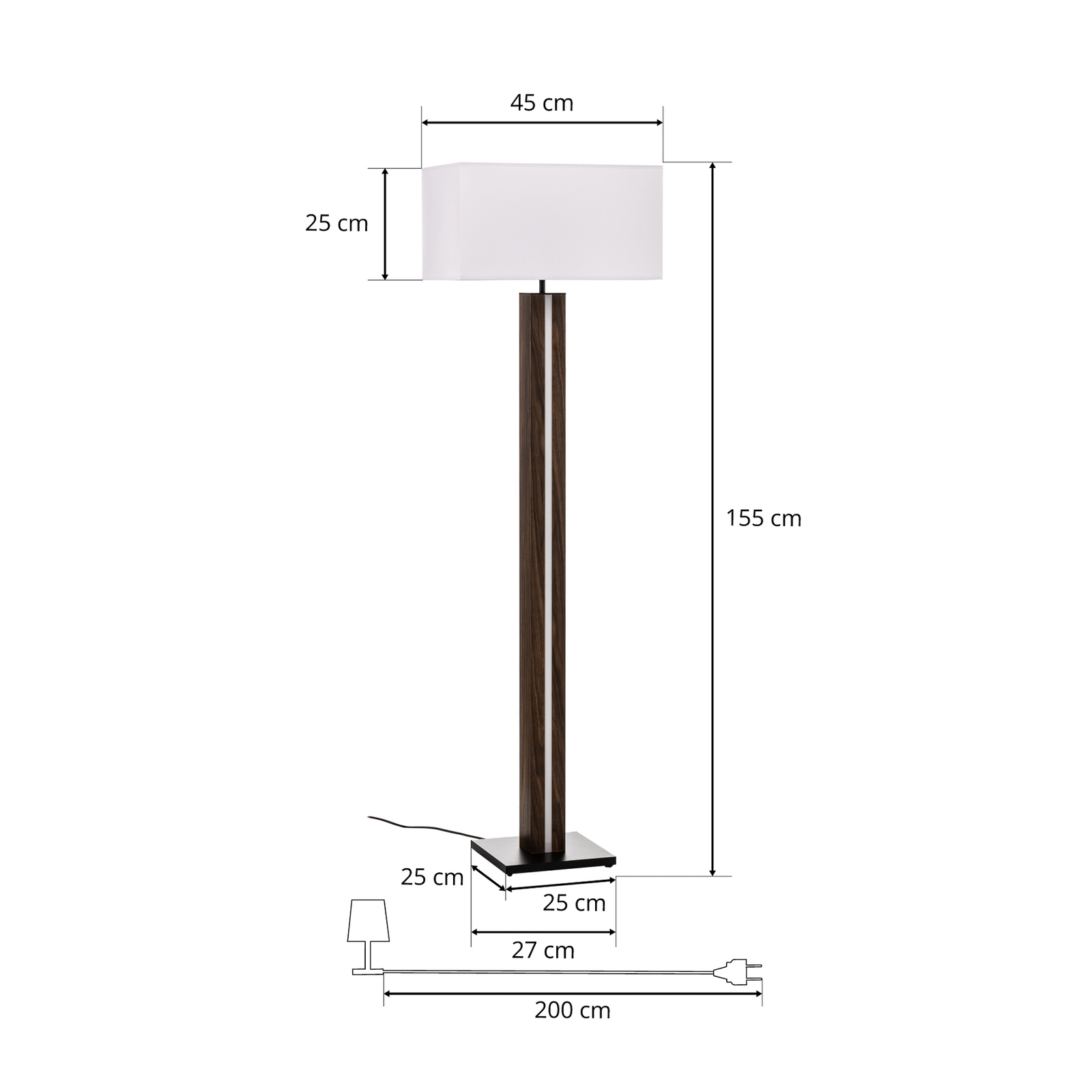 Stojací lampa Elegance, stmívatelná, ořech, bílá