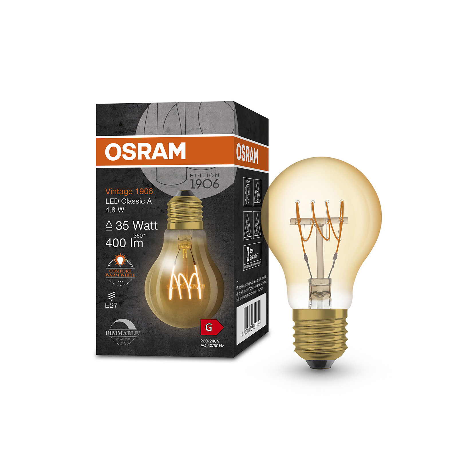 OSRAM vintage 1906 Classic A LED E27 4,8W oro dim