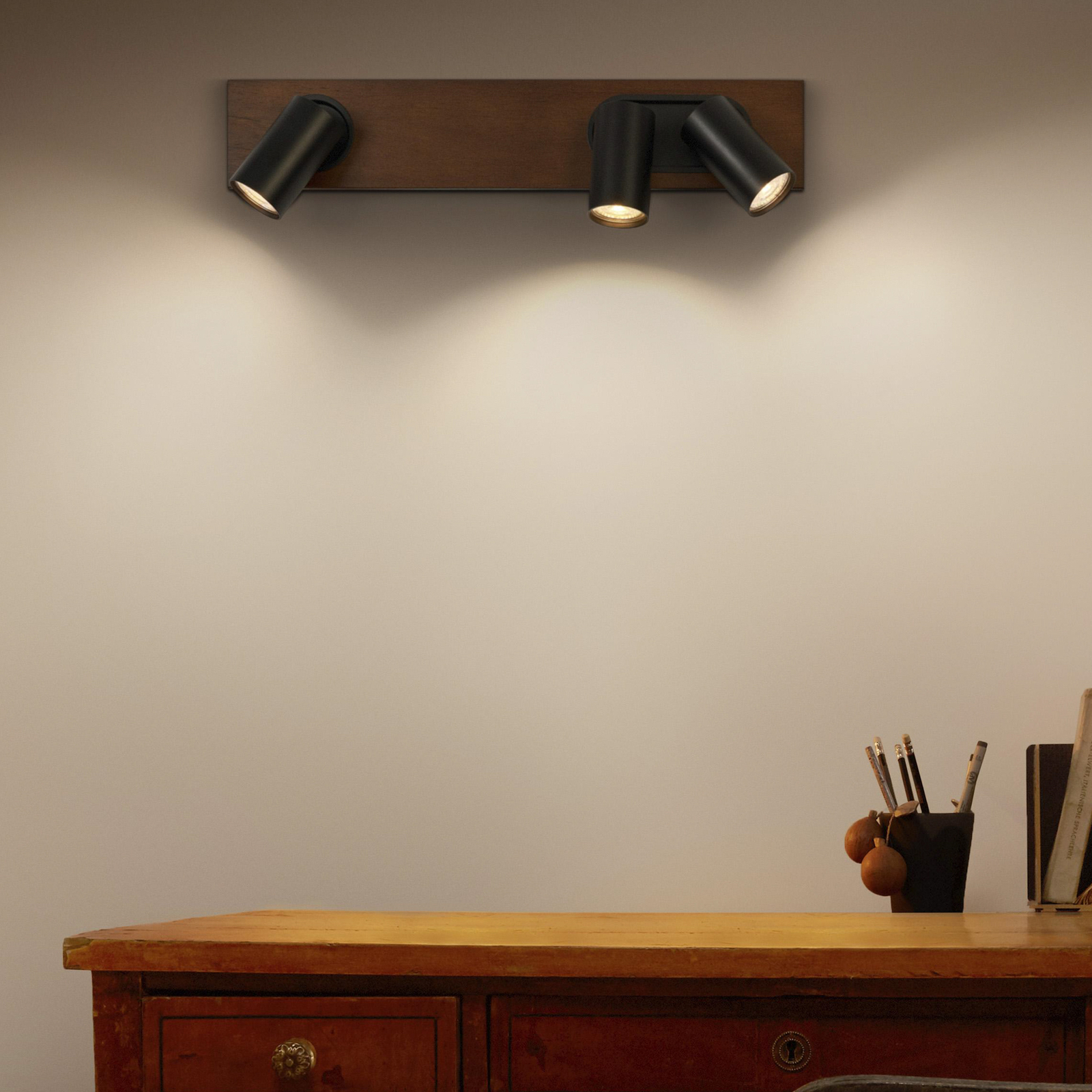 LEDVANCE Spot pour plafond LED Mercury GU10, 3 lampes, bois/noir