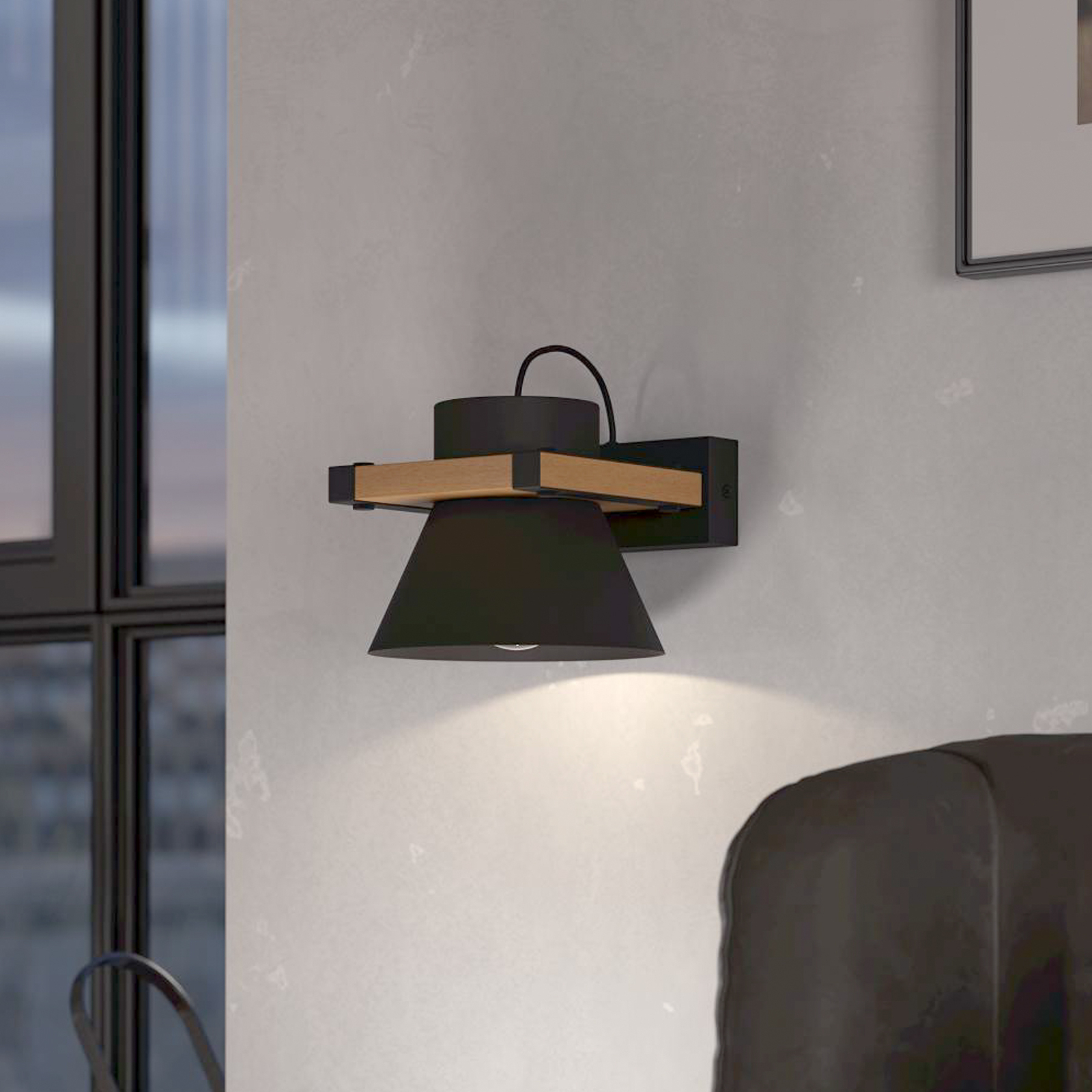 Maccles wall light in black with wood