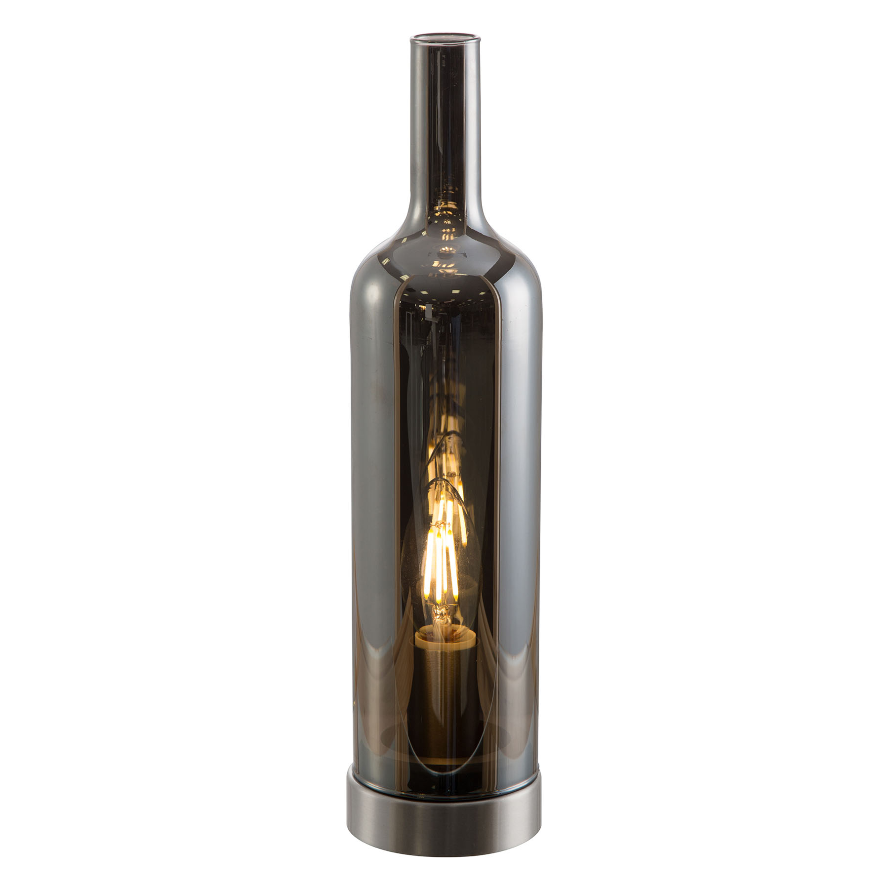 Nino Leuchten Bottle glass table lamp, smoky grey, for Living / Dining Room, metal, glass, E14, 40 W, energy efficiency: A++, H: 33 cm