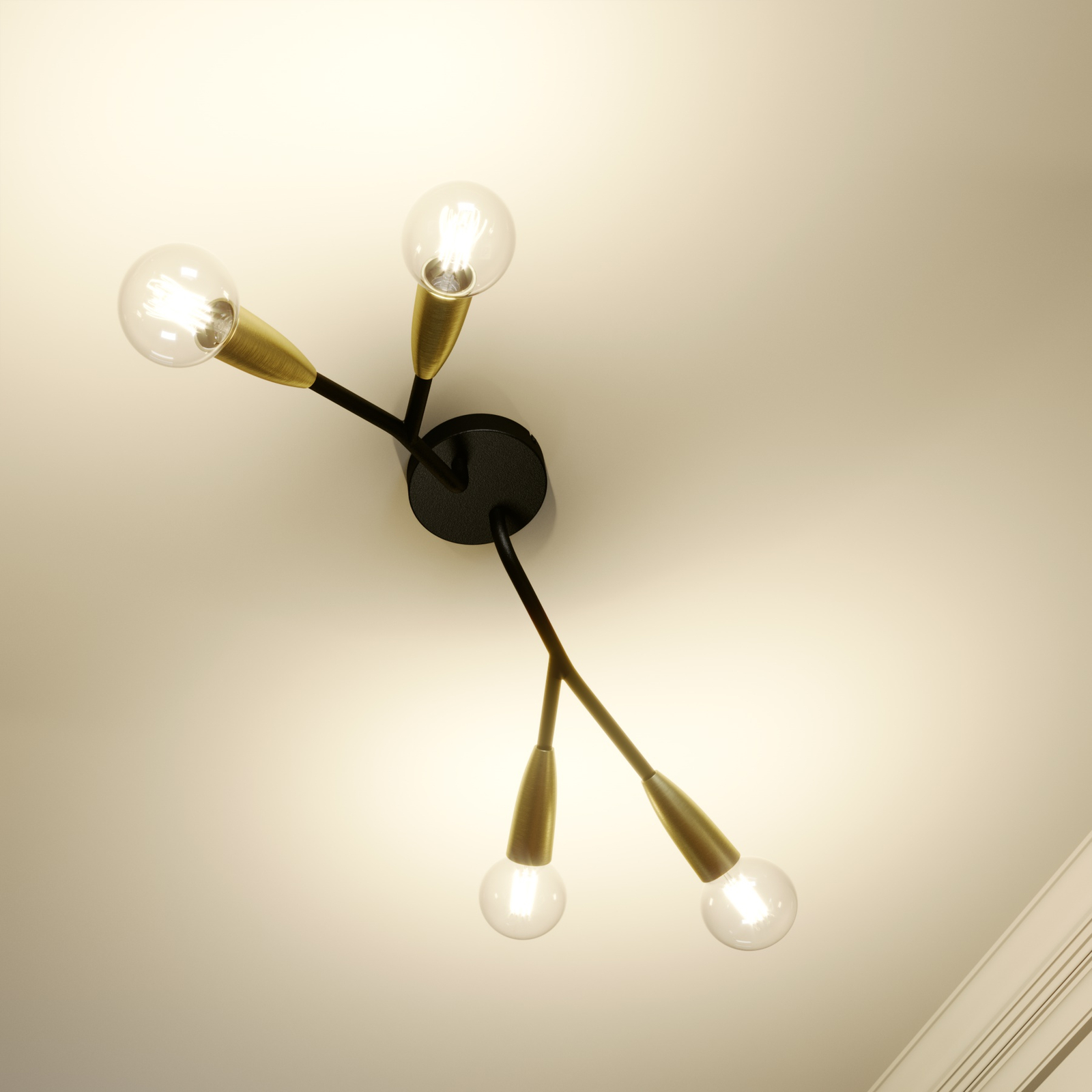 Lucande Carlea plafondlamp, 4-lamps zwart messing