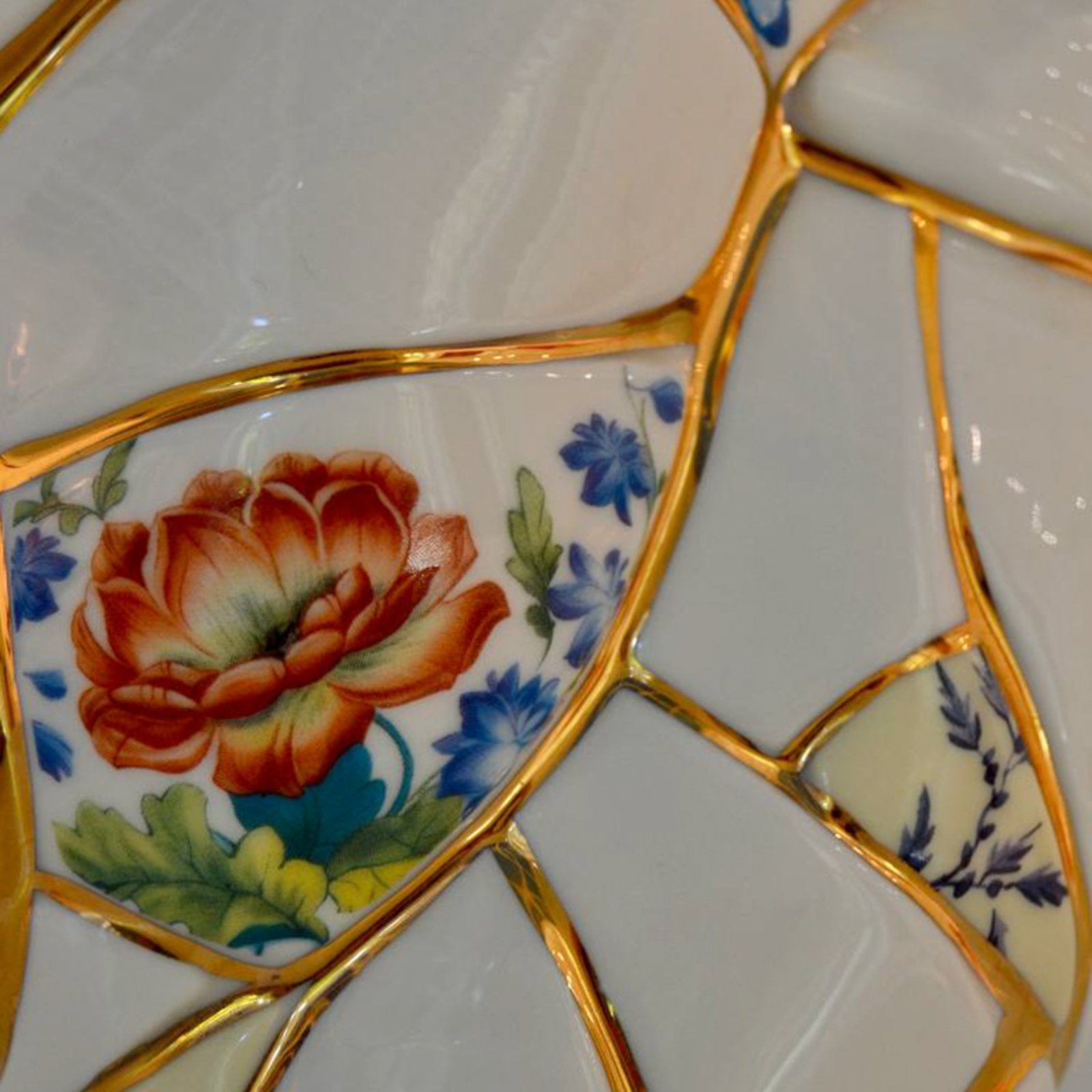 SELETTI Love in Bloom Kintsugi vaas, kleurrijk, porselein, goud