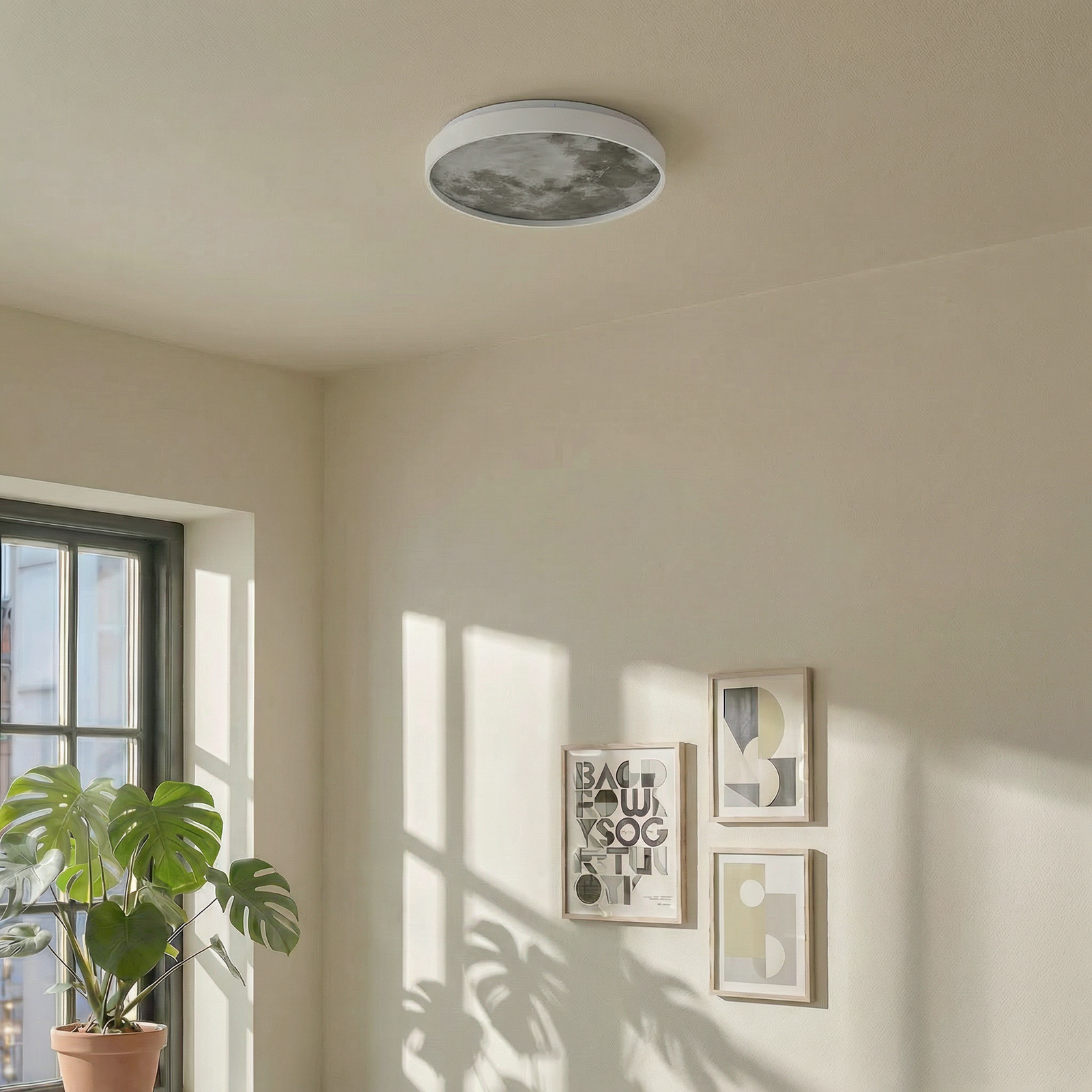 Lindby Plafonnier LED Lune, plastique, métal, 38 cm