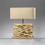 Lampe de table Marica, abat-jour en tissu et bois, hauteur 50cm
