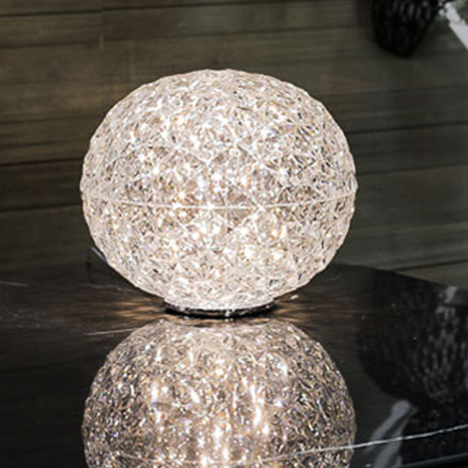 Lámpara de mesa LED Planet esférica, transparente