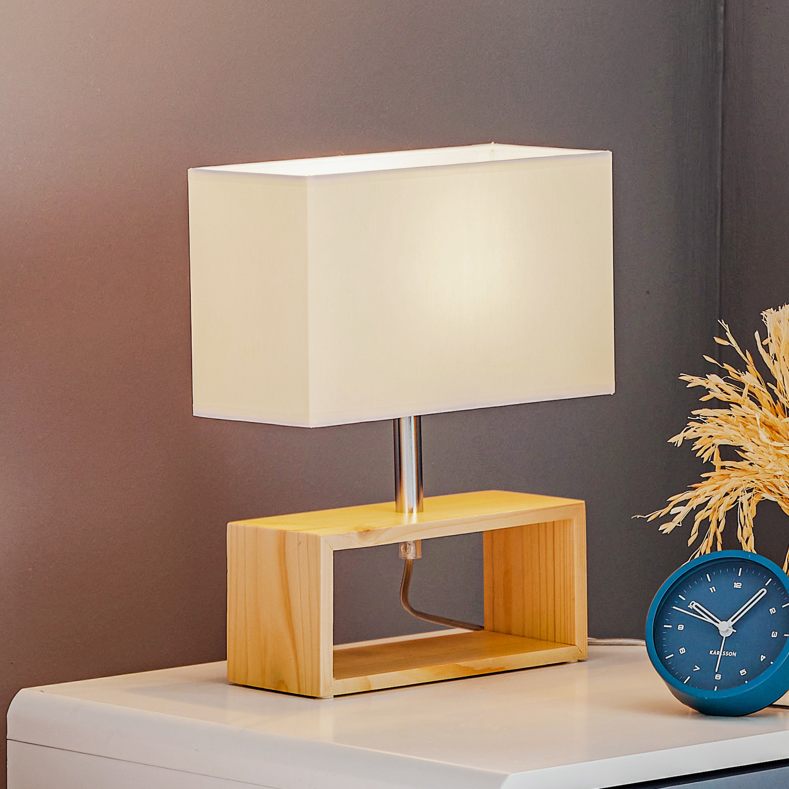Lampa stołowa Faxa, prostokąt, naturalna/biała