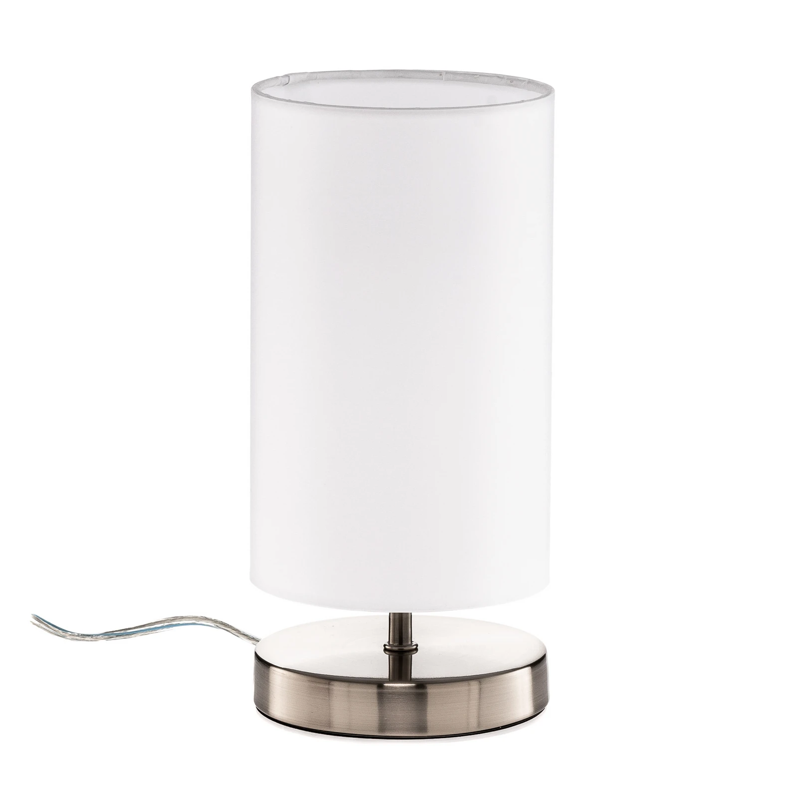 Biela textilná stolná lampa Clarie