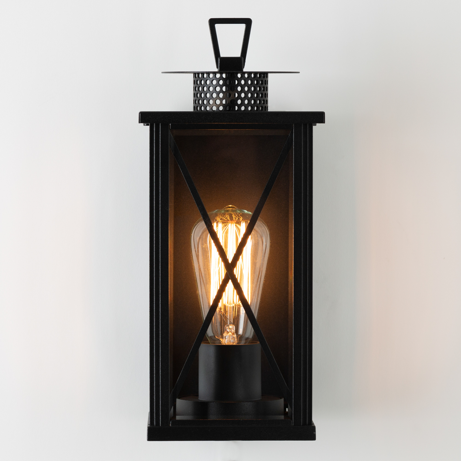 Winchester outdoor wall light, lantern, black/clear