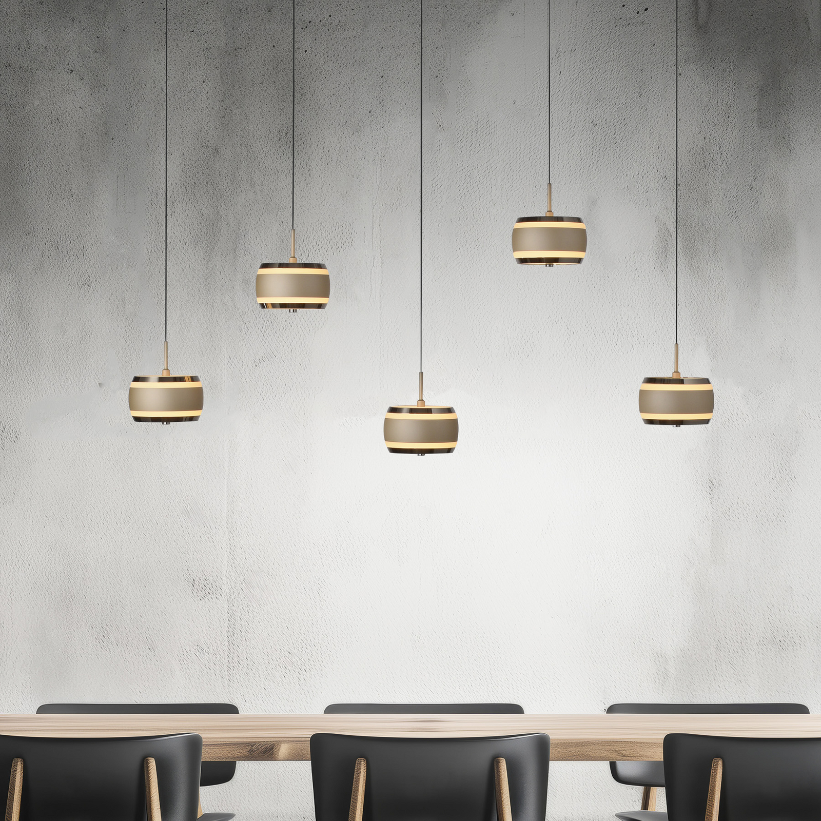 PURE LED-Hängelampe Falling Rings, bronze Länge 101 cm 5-fl.