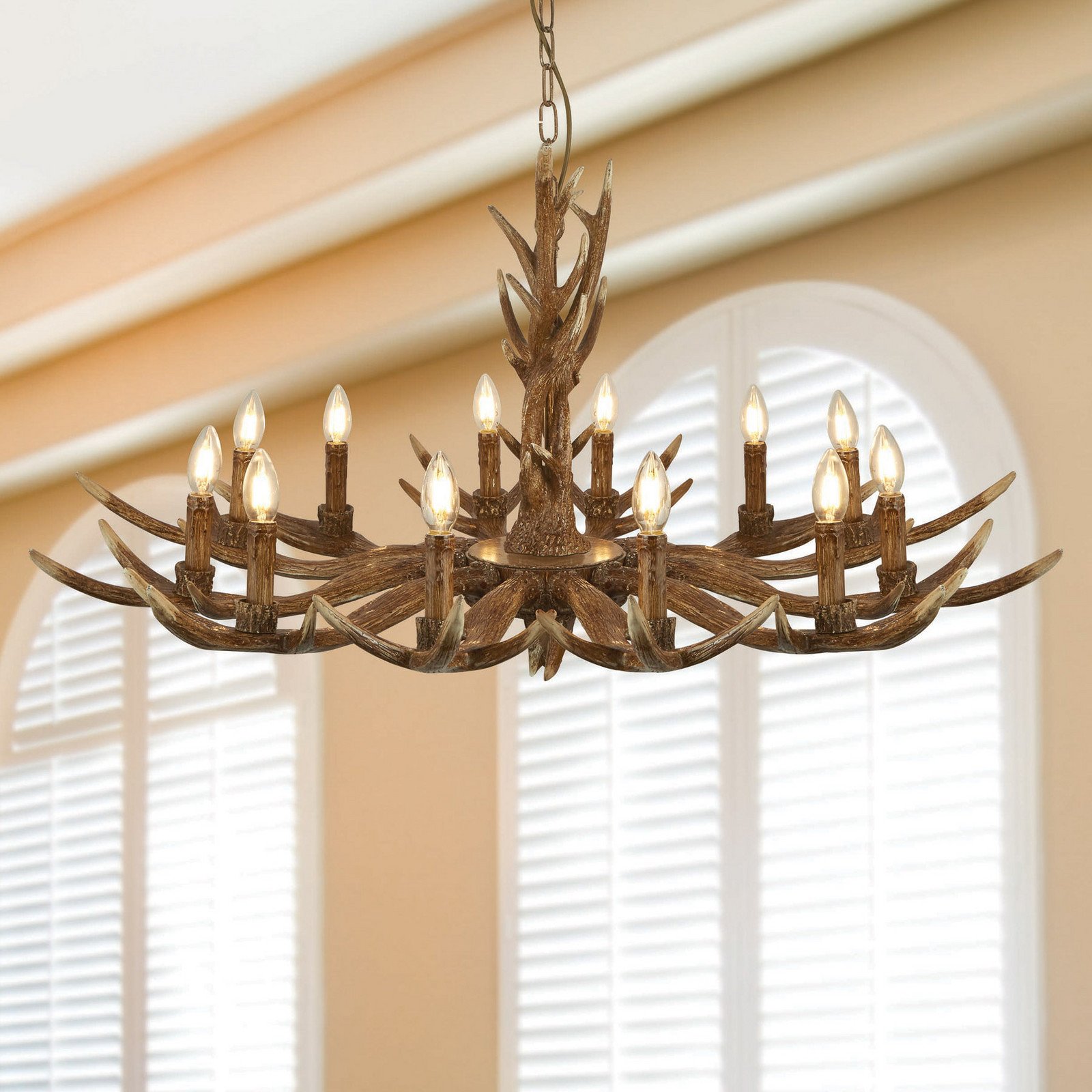 Searchlight Candelabru Stag formă coarne de cerb 12 becuri - Camera de zi / sufragerie - Casă de țară / Rustic - maro - Metal