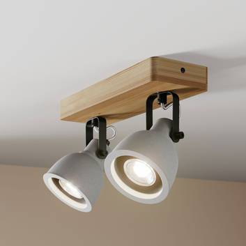 Lindby Mitis plafonnier LED, bois de pin, 2 lampes