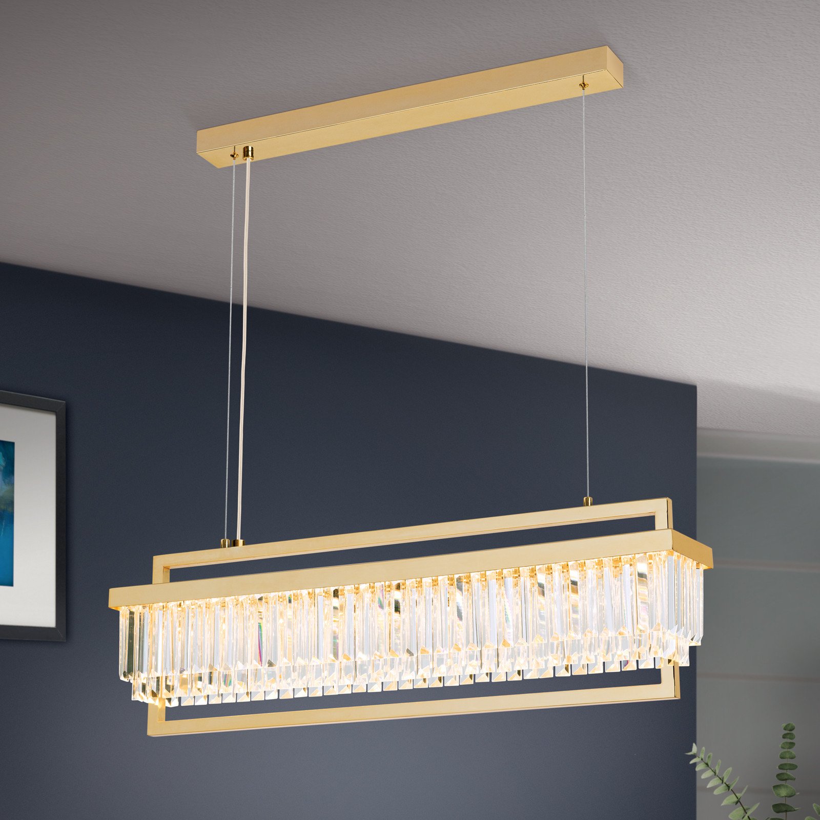 ORION Lampă pendul LED Prism lungă auriu - Camera de zi / sufragerie - auriu transparent - Cristal