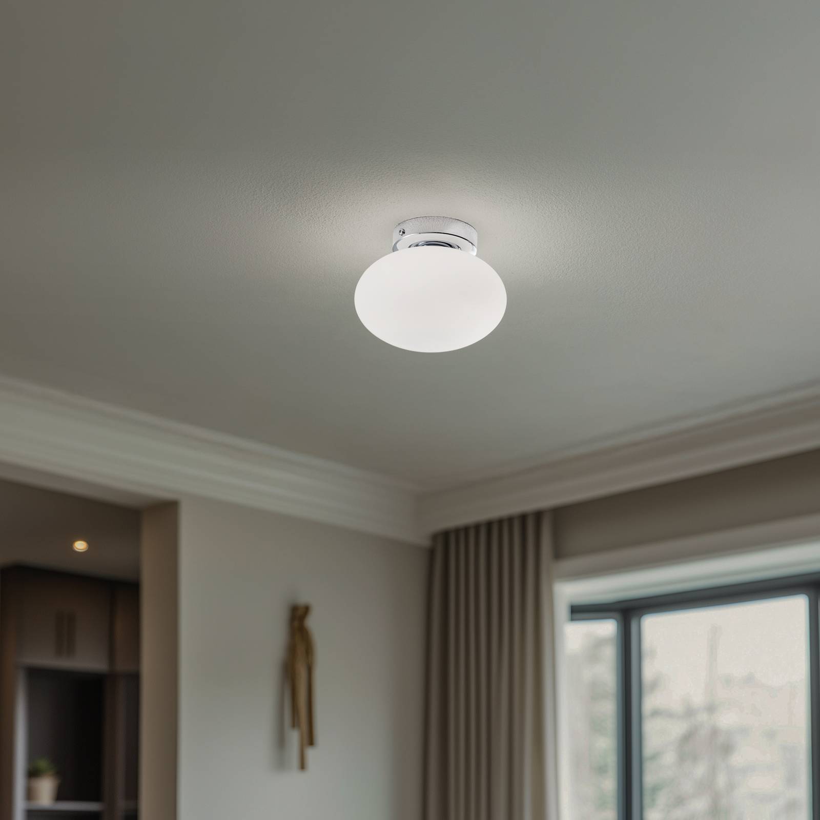 Deckenlampe Ufo, chrom/weiß, Ø 18 cm, Glas, G9 günstig online kaufen