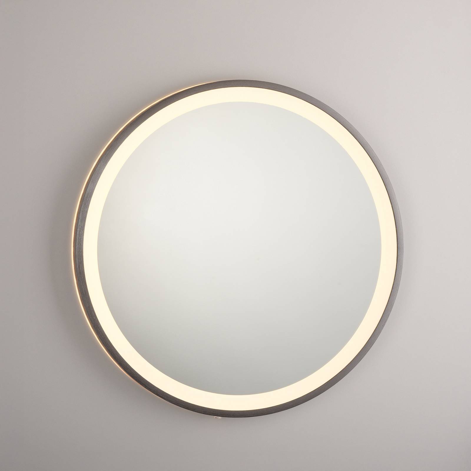 Lustro ścienne LED VIDRO, szare, Ø 46 cm, metal/szkło, przełącznik