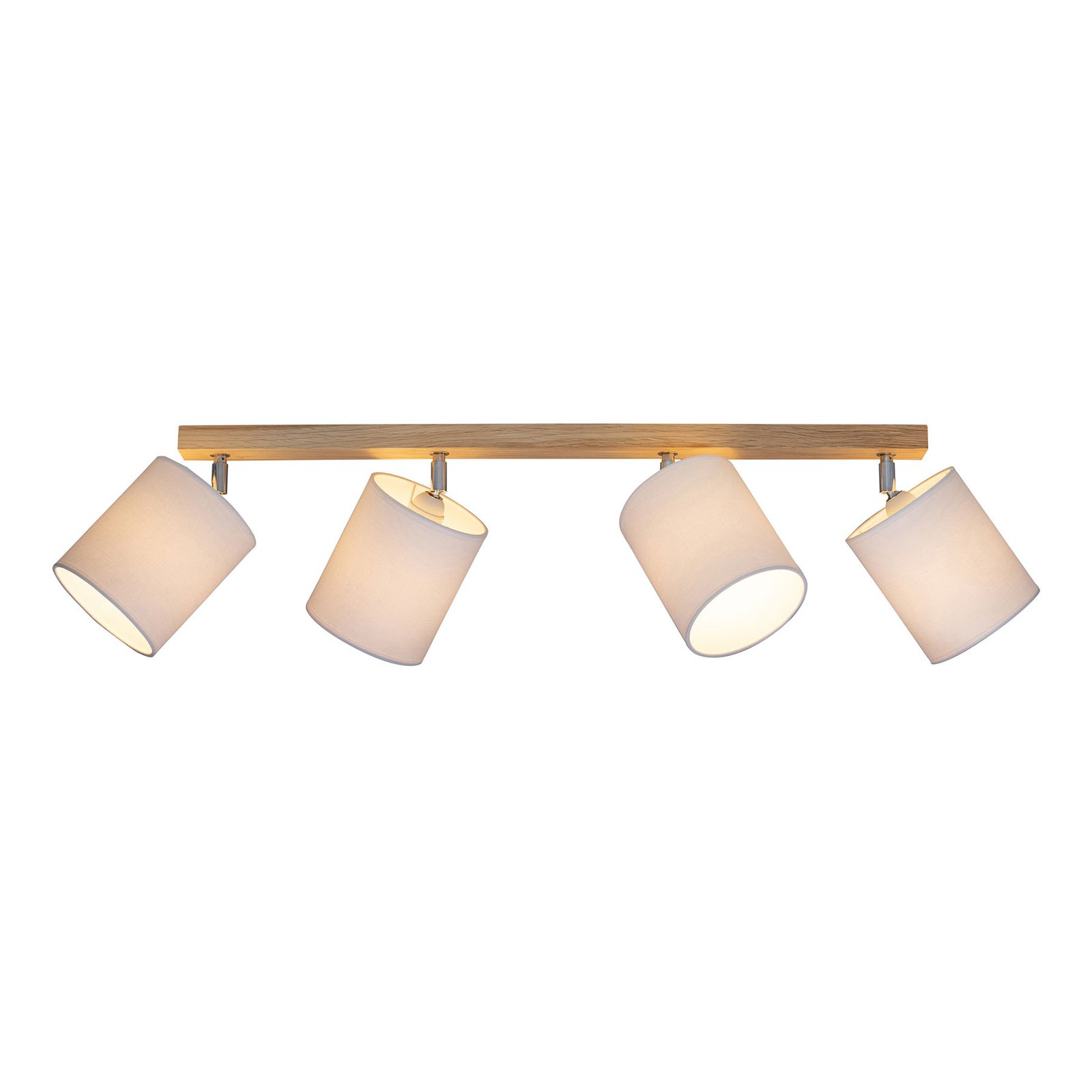 BRITOP Corralee downlight, white, 4-bulb, for Living / Dining Room, fabric, oak wood, E27, 25 W, energy efficiency: A++, L: 80 cm, H: 23 cm
