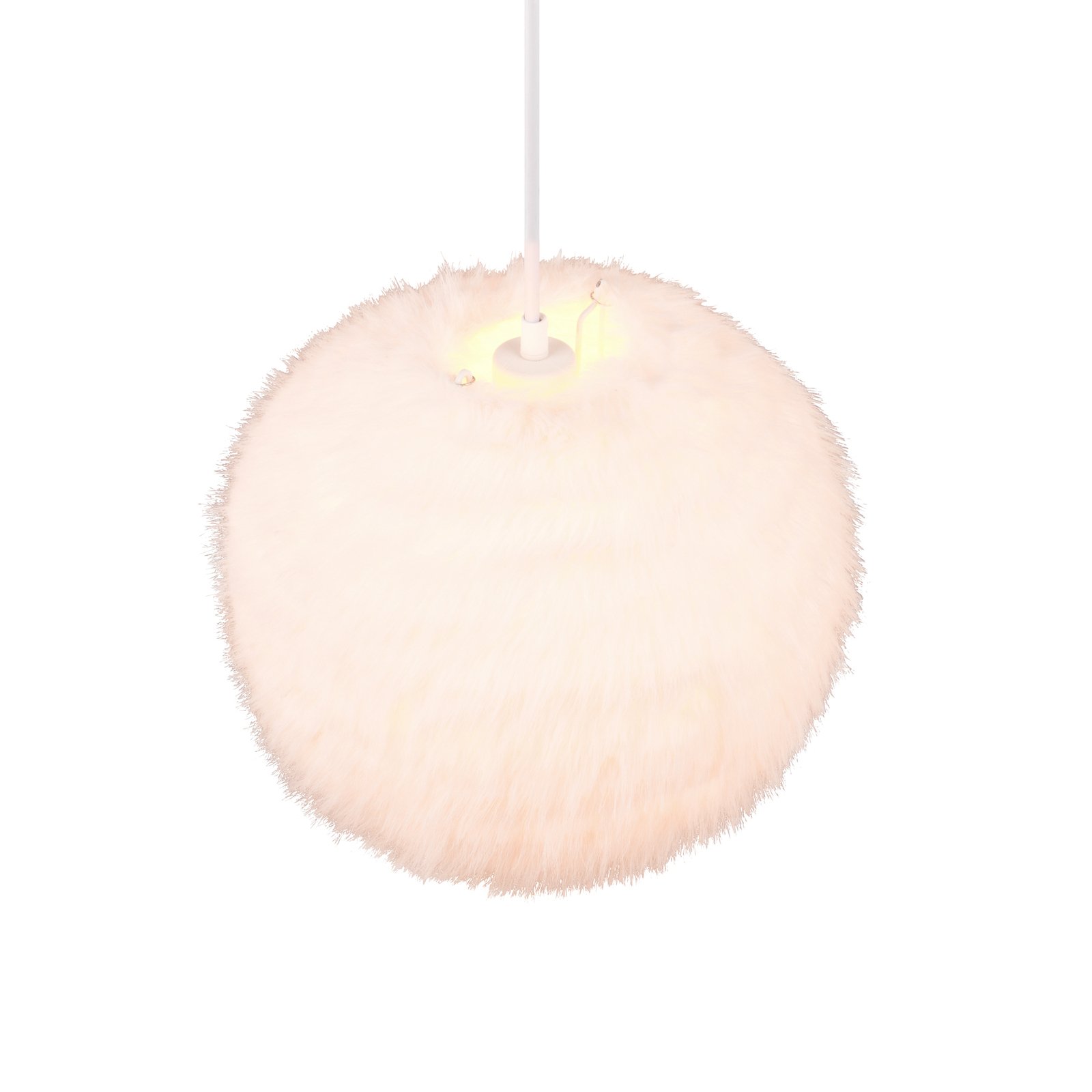 Furry pendant light, Ø 35 cm, sand-coloured, synthetic plush