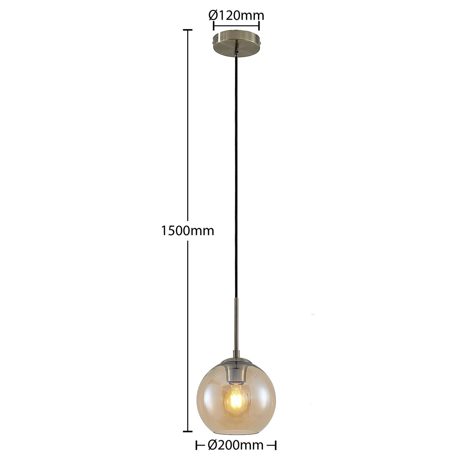 Lindby Jurian pendant light, amber, brass, 1-bulb