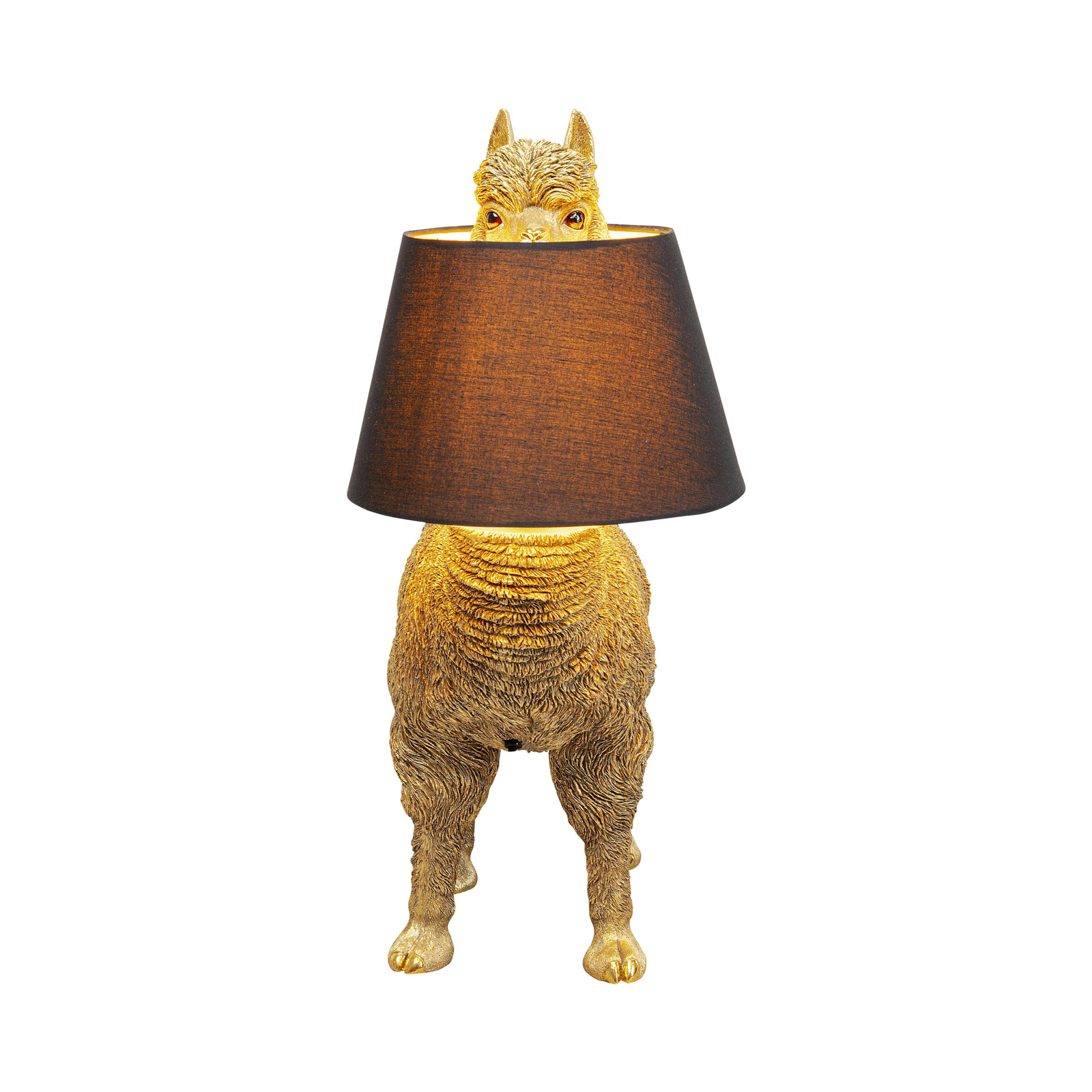 Stolná lampa KARE Alpaca, zlatá, hnedé textilné tienidlo
