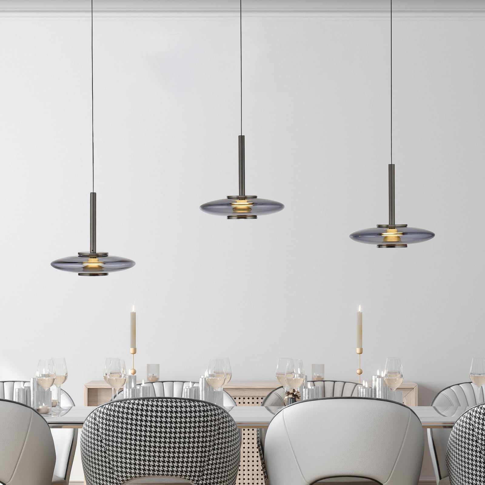 Suspension LED Vitrum, grise, verre/aluminium, à 3 lampes - PURE Suspension LED Vitrum, grise, verre/aluminium, à 3 lampes - PURE