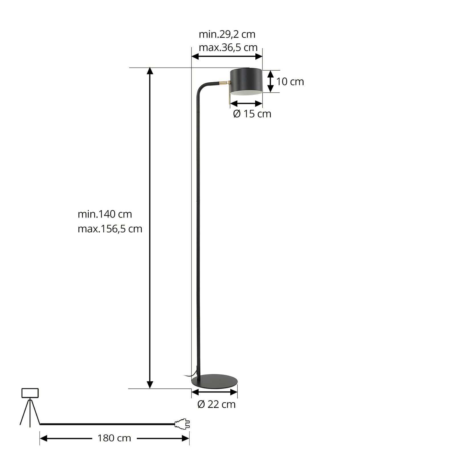 Lindby gulvlampe Kaida, svart, metall