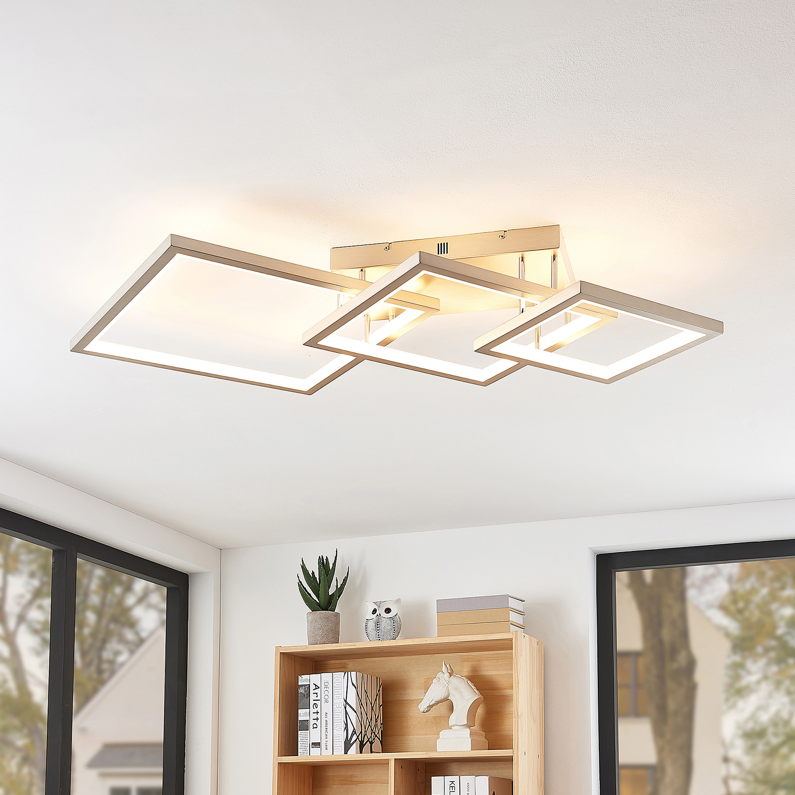Lucande Avilara LED ceiling light, 3 squares, for Living / Dining Room, aluminium, 83 W, energy efficiency: A+, L: 120.6 cm, W: 71.6 cm, H: 16.5 cm