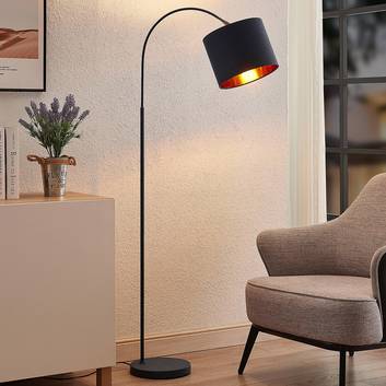 Lindby Keriba floor lamp, fabric, black/gold