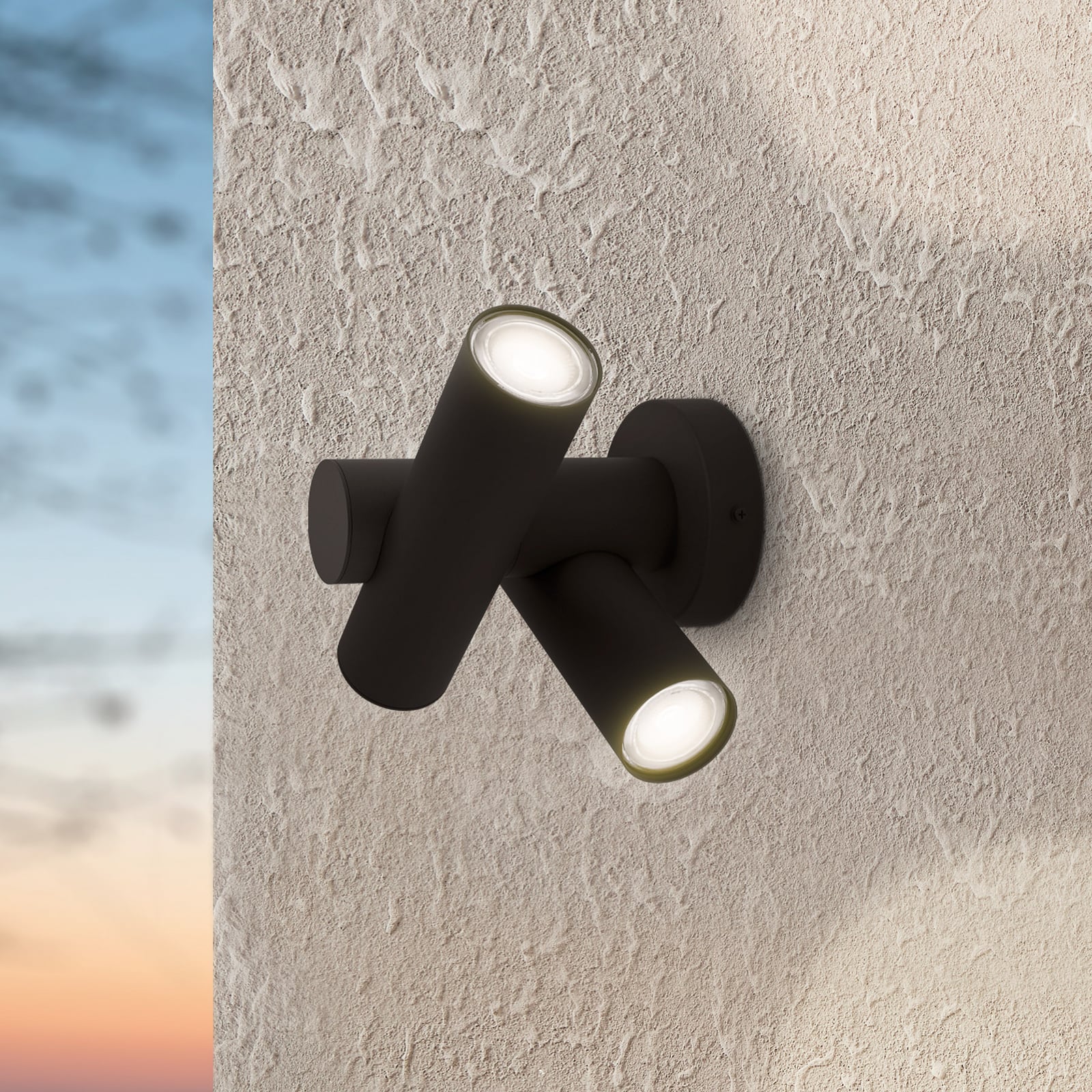 LED wandlamp Fossignano, hoogte 25 cm, zwart, metaal, 2-lamps.