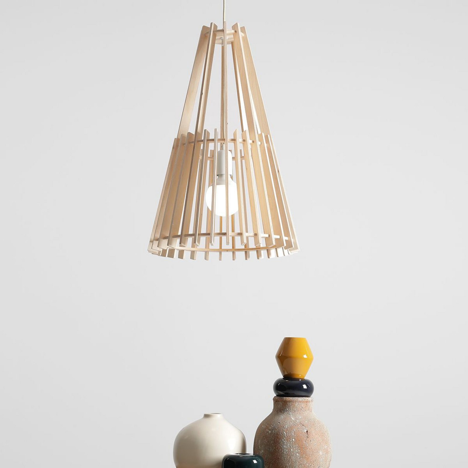 Envostar Lohr hanging light, wood, conical Ø 39 cm