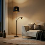 Lindby floor lamp Efalia, black/gold, textile, reading light