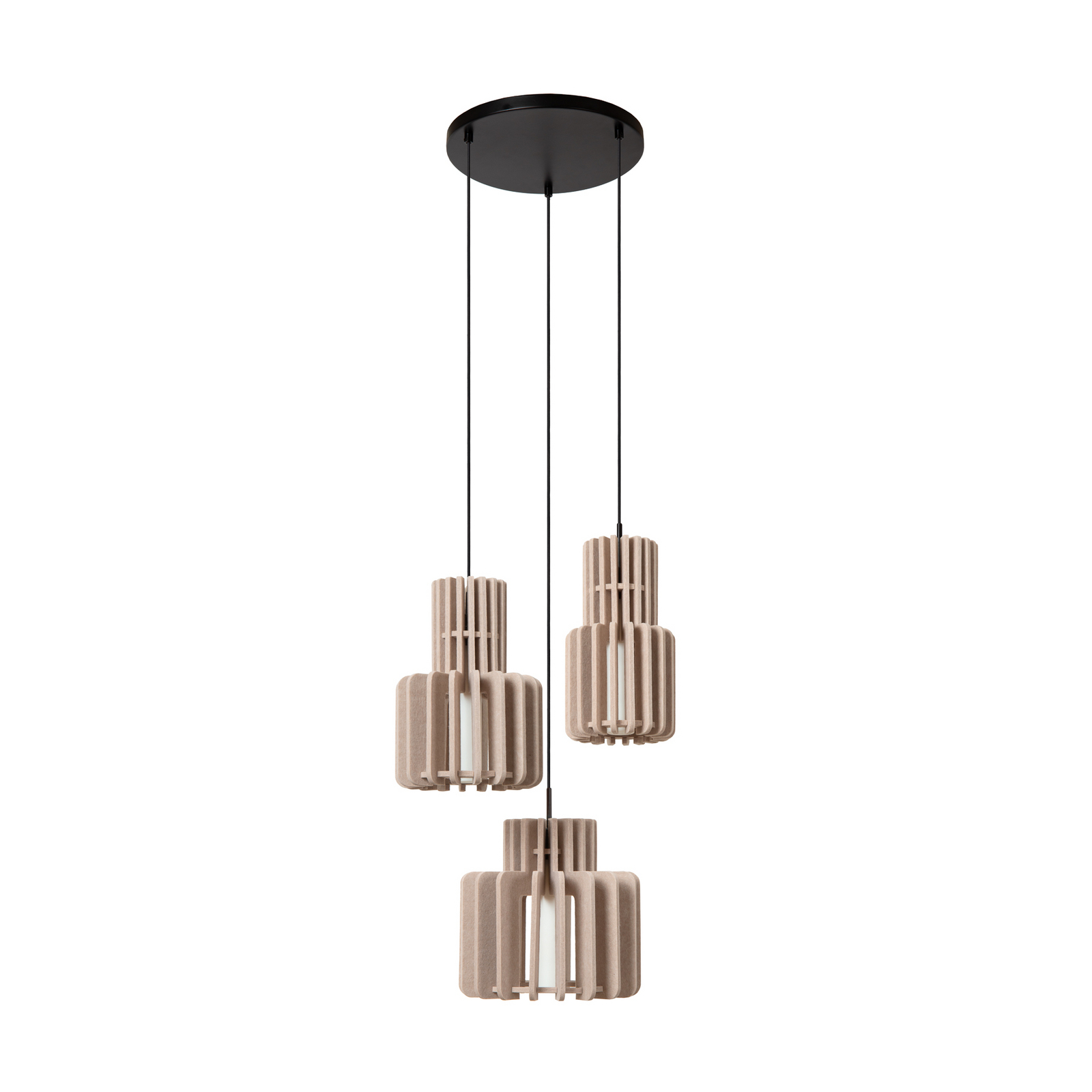 Candeeiro suspenso Rollo, cinza-escuro, Ø 50 cm, tecido/metal/vidro, 3 lâmpadas.