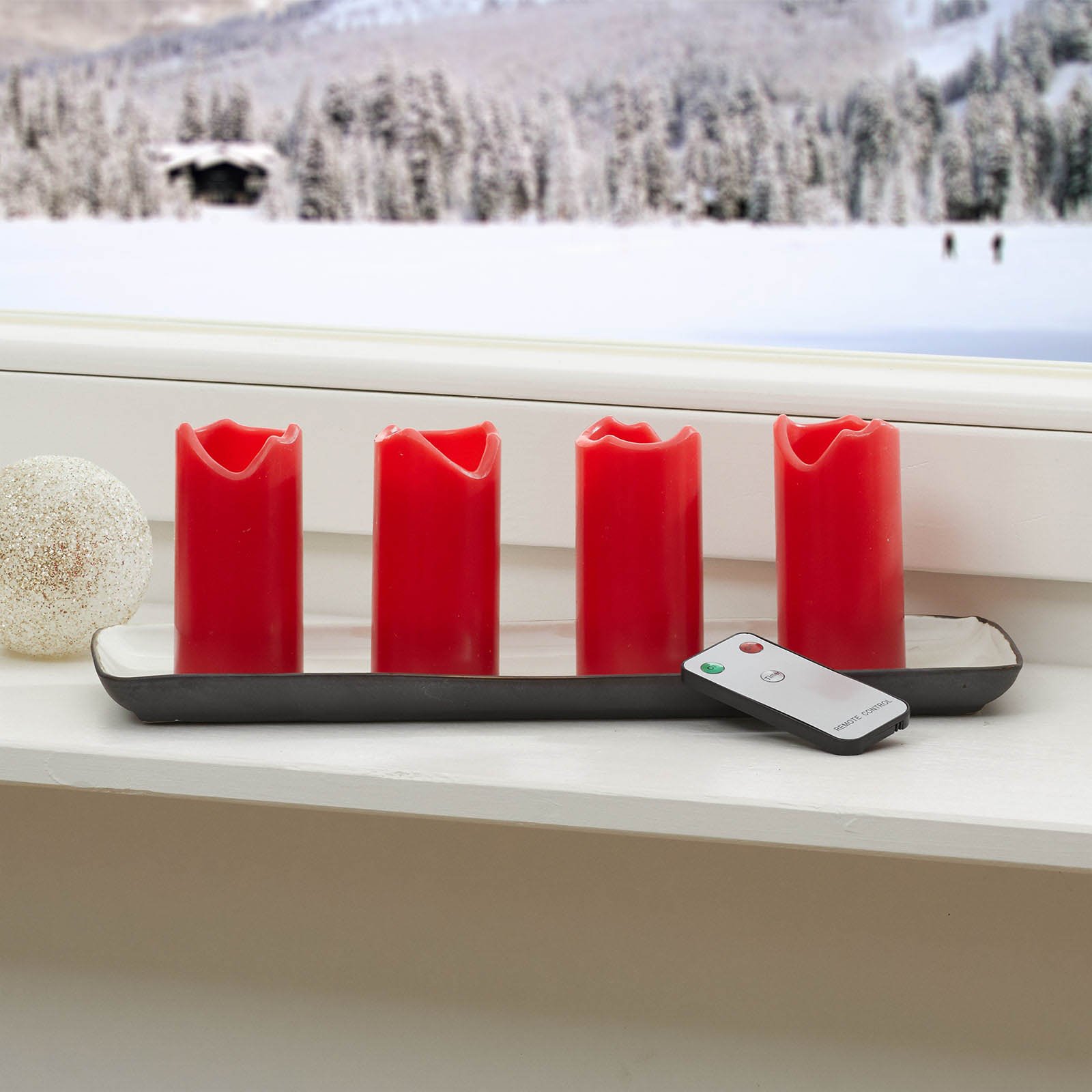 Set di 4 candele LED Candle, telecomando, rosso